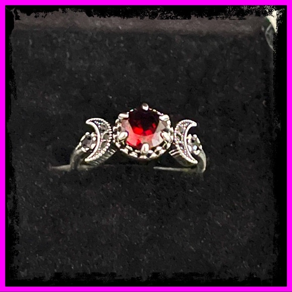 New Red Ruby Sterling Silver Eternity Goddess Moon Phase  Wiccan Ring - Picture 3 of 12